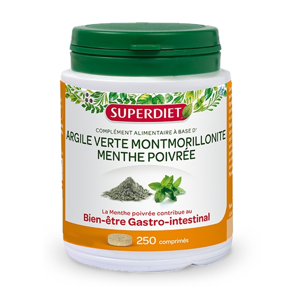 Phytothérapie Argile verte et Menthe poivree - 250 comprimes Super Diet