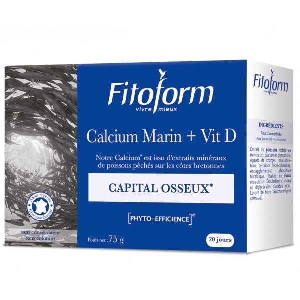 Phytothérapie Calcium Marin - Vitamine D 60 comprimes Fitoform