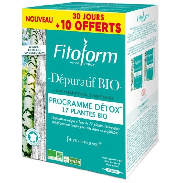 Phytothérapie Depuratif Bio - cure Detox 40 ampoules Bio - Fitoform