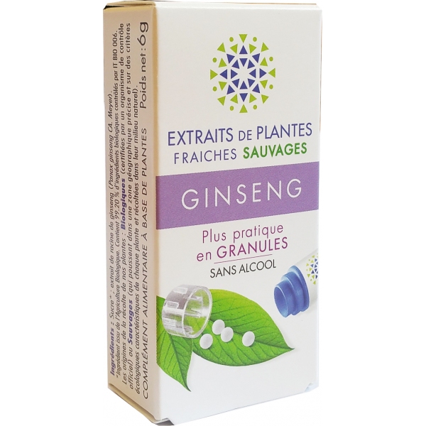 Phytothérapie Ginseng Bio - Extrait de plante fraiche - Granules Kosmeo