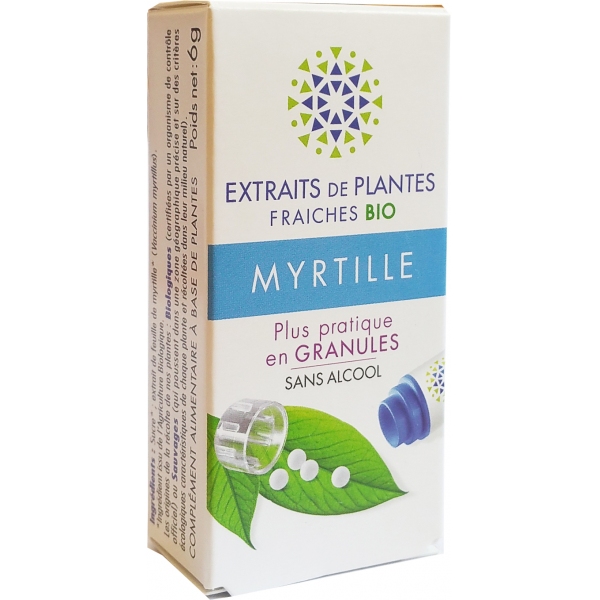 Phytothérapie  Myrtille Bio - Extrait de plante fraiche - Granules Kosmeo