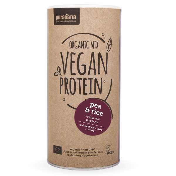 Mix Proteines Pois Riz Acai - Vegan Bio Pot 400g Purasana