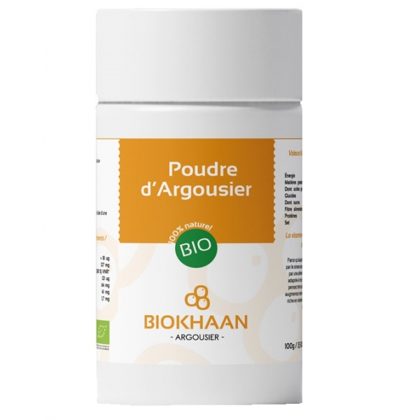 Phytothérapie Argousier Bio poudre - Pot 100g Biokhaan