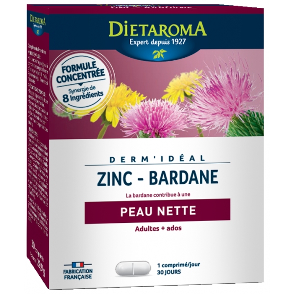 Phytothérapie Dermideal - Zinc Bardane 30 comprimes Diétaroma